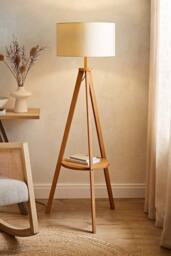 ValueLights Morrigan Rich Wood Tripod Floor Lamp with Drum Lamp Shade & Bulb in Natural - thumbnail 2