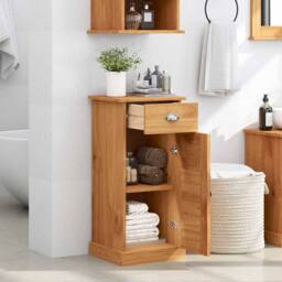 "Berkfield Home Bathroom Cabinet ""VIGO"" with Drawer 37x34x80 cm Solid Wood Pine in Brown - Size: 37 x 34 x 80 cm" - thumbnail 4