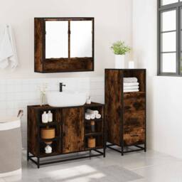 Berkfield Home 3 Piece Bathroom Furniture Set Smoked Oak Engineered Wood in Brown - thumbnail 4
