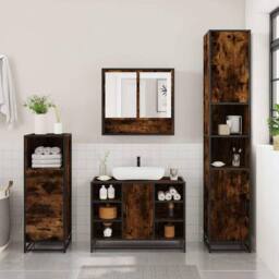 Berkfield Home 3 Piece Bathroom Furniture Set Smoked Oak Engineered Wood in Brown - thumbnail 3