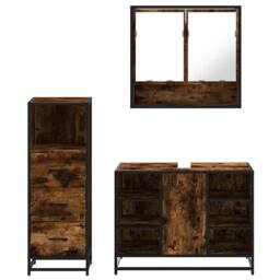 Berkfield Home 3 Piece Bathroom Furniture Set Smoked Oak Engineered Wood in Brown - thumbnail 5