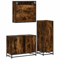 Berkfield Home 3 Piece Bathroom Furniture Set Smoked Oak Engineered Wood in Brown - thumbnail 7