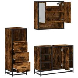 Berkfield Home 3 Piece Bathroom Furniture Set Smoked Oak Engineered Wood in Brown - thumbnail 8