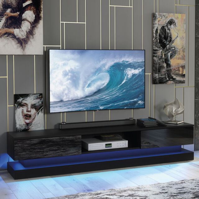 Creative Furniture Bloom TV Unit 180cm - A Functional & Contemporary Cabinet with Gloss Doors & LED Lights in Black - image 1