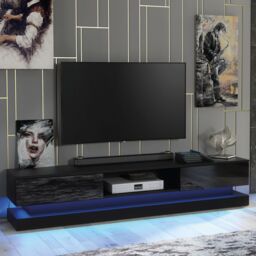 Creative Furniture Bloom TV Unit 180cm - A Functional & Contemporary Cabinet with Gloss Doors & LED Lights in Black - thumbnail 5