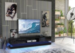 Creative Furniture Bloom TV Unit 180cm - A Functional & Contemporary Cabinet with Gloss Doors & LED Lights in Black - thumbnail 2