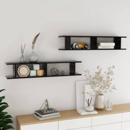 Berkfield Home Wall Shelf 2 pcs Black 105x18x20 cm Engineered Wood - Size: 105 x 18 x 20 cm - thumbnail 2