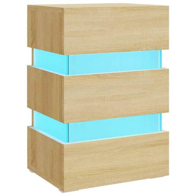 Berkfield Home LED Bedside Cabinet Sonoma Oak 45x35x67 cm Engineered Wood in Light Oak - Size: 45 x 35 x 67 cm - image 1