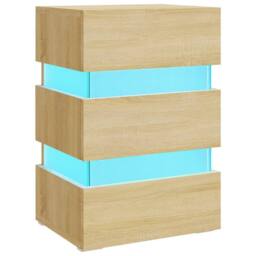 Berkfield Home LED Bedside Cabinet Sonoma Oak 45x35x67 cm Engineered Wood in Light Oak - Size: 45 x 35 x 67 cm - thumbnail 1