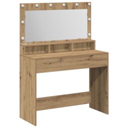 Berkfield Home Makeup Table with LED Lights in Artisan Oak, 100x41x135 cm in Brown - Size: 100 x 41 x 135 cm - thumbnail 2