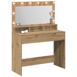 Berkfield Home Makeup Table with LED Lights in Artisan Oak, 100x41x135 cm in Brown - Size: 100 x 41 x 135 cm - thumbnail 3