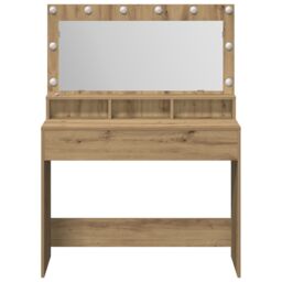 Berkfield Home Makeup Table with LED Lights in Artisan Oak, 100x41x135 cm in Brown - Size: 100 x 41 x 135 cm - thumbnail 4