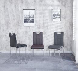 Modernique Set of 4 Dining Chairs in Faux Leather Chrome Frame Solid Build in Black - thumbnail 2