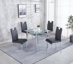 Modernique Set of 4 Dining Chairs in Faux Leather Chrome Frame Solid Build in Black - thumbnail 4