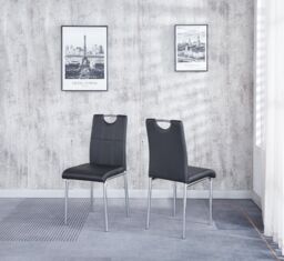 Modernique Set of 4 Dining Chairs in Faux Leather Chrome Frame Solid Build in Black