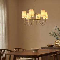 Wyld and Coco Six-Light Gold Pendant Chandelier with Fabric Shades - thumbnail 1