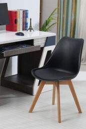 Life Interiors Set of 6 Scandinavian Dining Chairs Leather Cushions Solid Wood Legs in Black - thumbnail 6