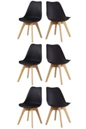 Life Interiors Set of 6 Scandinavian Dining Chairs Leather Cushions Solid Wood Legs in Black - thumbnail 1