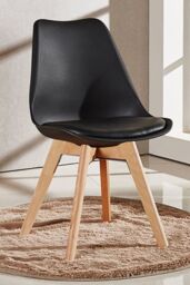 Life Interiors Set of 6 Scandinavian Dining Chairs Leather Cushions Solid Wood Legs in Black - thumbnail 2