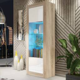 Mex Furniture LTD Display Cabinet Illume 170cm - Oak & White Gloss Doors & LED Lights