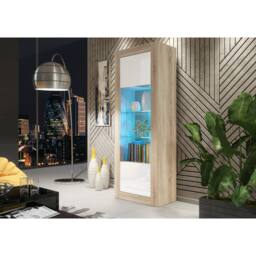 Mex Furniture LTD Display Cabinet Illume 170cm - Oak & White Gloss Doors & LED Lights - thumbnail 2