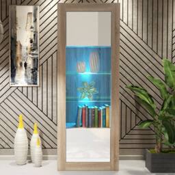Mex Furniture LTD Display Cabinet Illume 170cm - Oak & White Gloss Doors & LED Lights - thumbnail 4