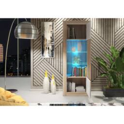 Mex Furniture LTD Display Cabinet Illume 170cm - Oak & White Gloss Doors & LED Lights - thumbnail 6