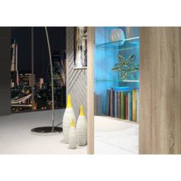 Mex Furniture LTD Display Cabinet Illume 170cm - Oak & White Gloss Doors & LED Lights - thumbnail 3