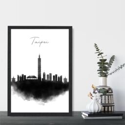 ARTZE Taipei Watercolour Skyline City Framed Print SIZE: A3 with Black Frame - Size: A4 - thumbnail 2
