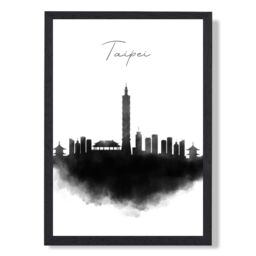 ARTZE Taipei Watercolour Skyline City Framed Print SIZE: A3 with Black Frame - Size: A4 - thumbnail 1