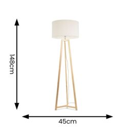 ValueLights Lottie Natural Wood Tripod Floor Lamp with Boucle Drum Shade in Cream - thumbnail 4