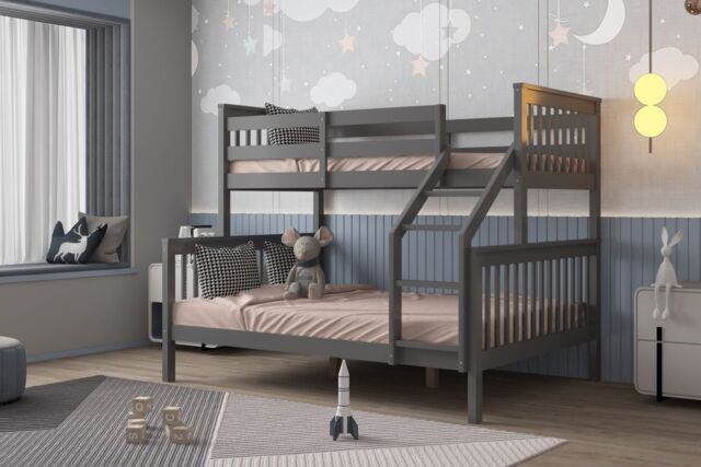 Flair Zoom Wooden Triple Bunk Bed in Grey - Size: Single - image 1