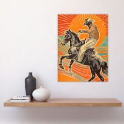 "Artery8 Abstract Cowboy on Horse Sunset Western America Wall Art Print in Orange - Size: W24"" x H32""" - thumbnail 4