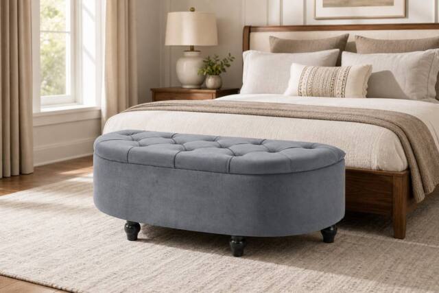 STILVORA Ottoman Bench with Storage & Velvet Upholstery in Grey - image 1