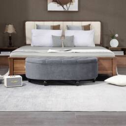 STILVORA Ottoman Bench with Storage & Velvet Upholstery in Grey - thumbnail 2