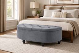 STILVORA Ottoman Bench with Storage & Velvet Upholstery in Grey - thumbnail 1