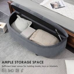 STILVORA Ottoman Bench with Storage & Velvet Upholstery in Grey - thumbnail 5