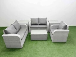 Fimous High Back Poly Rattan Garden Furniture Set w/ Reclining Chair Loveseat Sofa Rectangular Coffee Table Indoor Outdoor Patio Set 2 Side Table - thumbnail 1