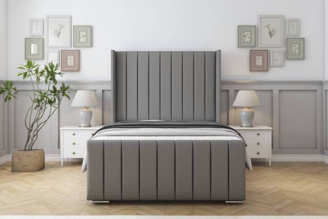 "Sloomy Sofia Chrome Dumfries Bed Frame With 50"" Upholstered Headboard in Light Grey - Size: Super King" - image 1
