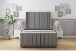 "Sloomy Sofia Chrome Dumfries Bed Frame With 50"" Upholstered Headboard in Light Grey - Size: Super King" - thumbnail 1