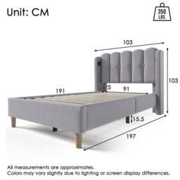 ModernLuxe Upholstered bed with USB-C & wooden slatted frame in Grey - Size: Double - thumbnail 2
