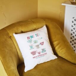 Afewhometruths Personalised 90th Birthday Gift Cushion for Tea Lover in White - Size: 40 cm x 40 cm - thumbnail 4