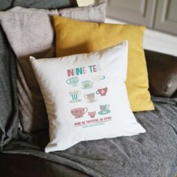 Afewhometruths Personalised 90th Birthday Gift Cushion for Tea Lover in White - Size: 40 cm x 40 cm - thumbnail 2