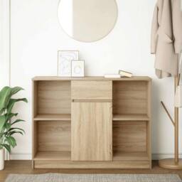 Berkfield Home Sideboard with Drawer Sonoma Oak 101x35x76 cm Engineered Wood in Brown - Size: 101 x 35 x 76 cm - thumbnail 3