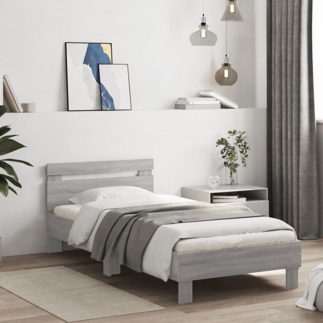Berkfield Home Bed Frame without Mattress with Headboard Grey Sonoma 90x200 cm - image 1