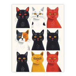"Artery8 Wall Art Print Nine Cats Fun Quirky Animals Cat Lover Poster - Size: W24"" x H32""" - thumbnail 1