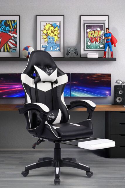 Neo Foot Turbo Massage Leather Recliner PC Gaming Chair with Footrest in White - image 1