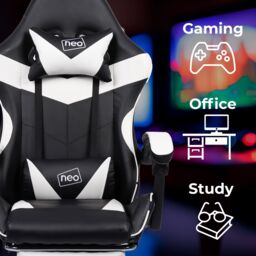Neo Foot Turbo Massage Leather Recliner PC Gaming Chair with Footrest in White - thumbnail 4