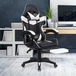 Neo Foot Turbo Massage Leather Recliner PC Gaming Chair with Footrest in White - thumbnail 7