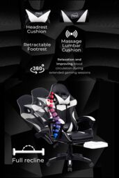 Neo Foot Turbo Massage Leather Recliner PC Gaming Chair with Footrest in White - thumbnail 2